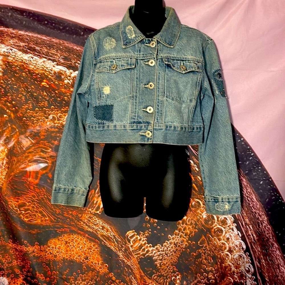 Vanilla Jeans Women’s Blue Cropped Jean Jacket with Classic Collar New no Tag